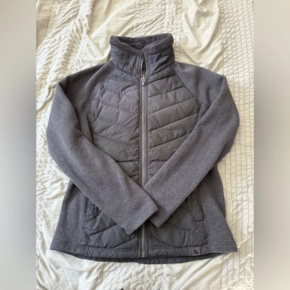 L.L. Bean Downtek Jacket Women's Small Gray Puffer Full Zip Fleece Lined Collar - Picture 6 of 6